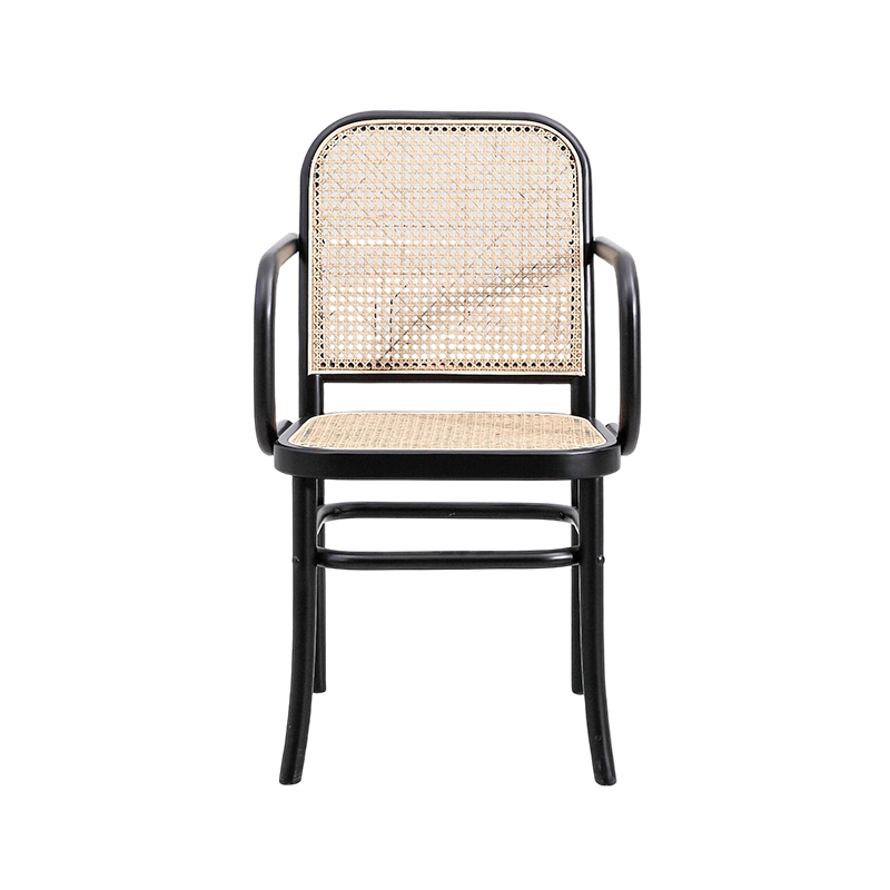 Black Frame Woven Rattan Wood Chair