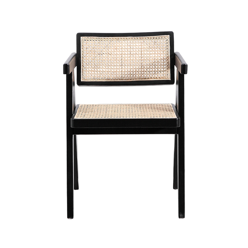 Rattan Woven Dekorasyon na Wood Chair na may Armrest