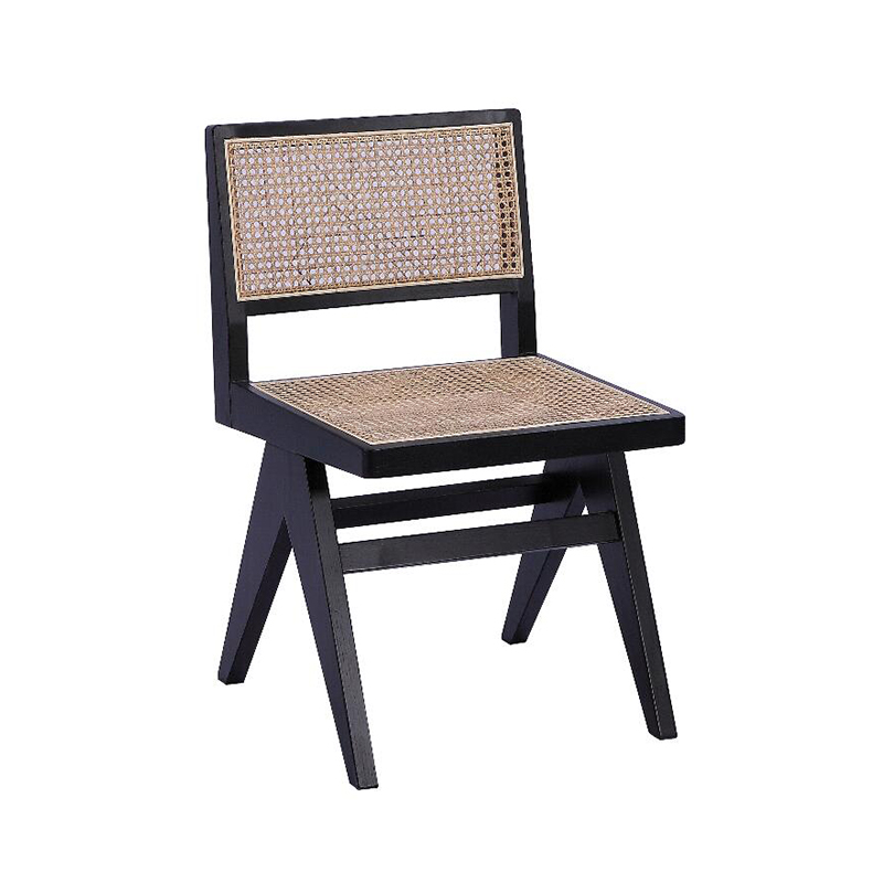 Scissor Leg Wood Chair na may Habi na Rattan